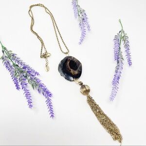 Gimmicks BKE Boho Geode Stone Tassel Statement Necklace